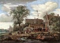 Taberna con paisaje de árbol de mayo Salomon van Ruysdael
